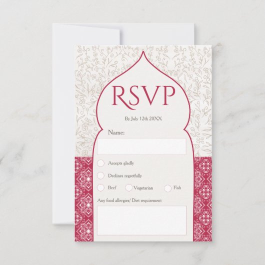 Magenta Moroccan floral rsvp bruiloft Kaart (Voorkant)