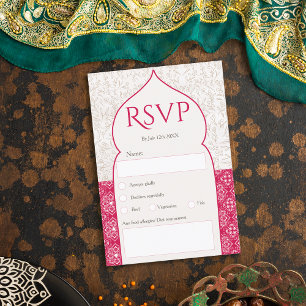 Magenta Moroccan floral rsvp bruiloft Kaart