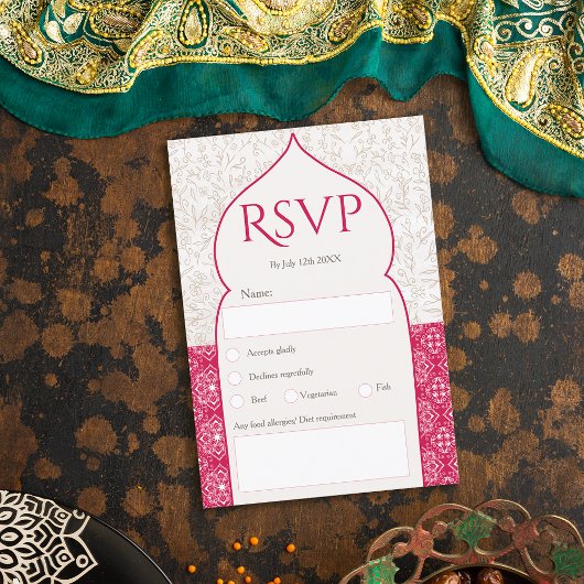 Magenta Moroccan floral rsvp bruiloft Kaart