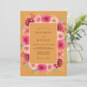 Magenta Mosterd Wilde Bloemen Bruiloft Kaart (Staand voorkant)
