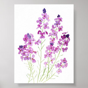 magenta muurbloemen waterverf poster