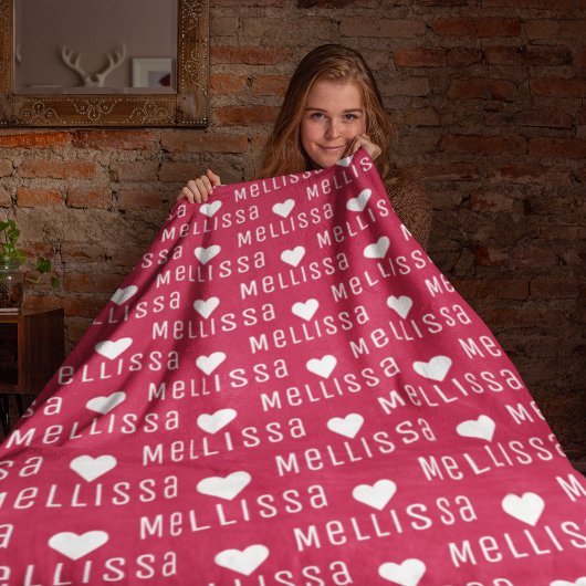 Magenta Naam herhalen Monogram hart Fleece Deken