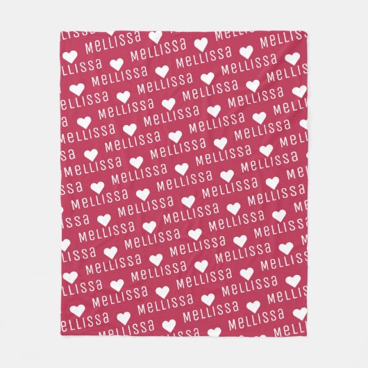 Magenta Naam herhalen Monogram hart Fleece Deken (Voorkant)