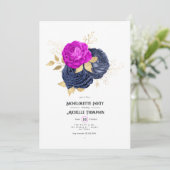 Magenta Navy and Gold Floral Bachelorette Party Kaart (Staand voorkant)