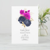 Magenta Navy and Gold Floral Couples Shower Kaart (Staand voorkant)