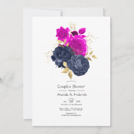 Magenta Navy and Gold Floral Couples Shower Kaart