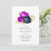 Magenta Navy and Gold Floral Rehearsal Dinner Kaart (Staand voorkant)