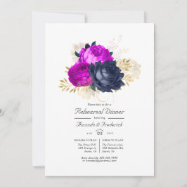 Magenta Navy and Gold Floral Rehearsal Dinner Kaart