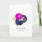Magenta Navy and Gold Floral Wedding Bedankkaart (Voorkant)