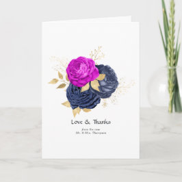 Magenta Navy and Gold Floral Wedding Bedankkaart