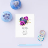 Magenta Navy and Gold Floral Wedding Flyer (Enkel)