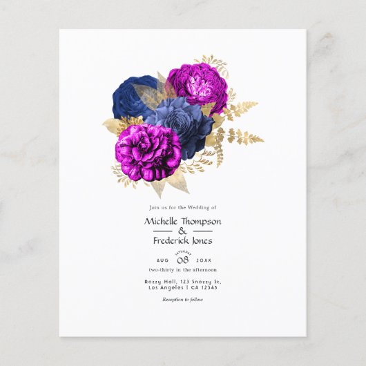 Magenta Navy and Gold Floral Wedding Flyer (Voorkant)