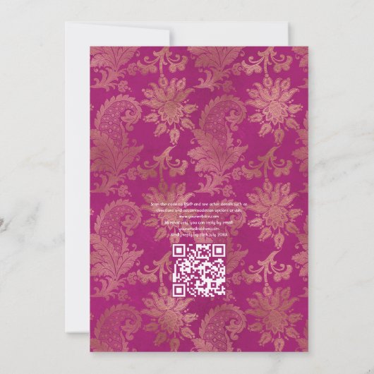 Magenta Navy and Gold Floral Wedding QR Code Rsvp Kaart (Achterkant)