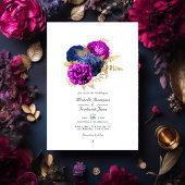 Magenta Navy and Gold Floral Wedding QR Code Rsvp Kaart