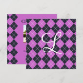 Magenta & Navy Argyle Afstuderen Uitnodiging (Voorkant / Achterkant)