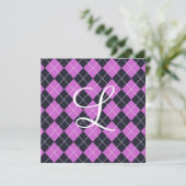 Magenta & Navy Argyle Afstuderen Uitnodiging (Staand voorkant)