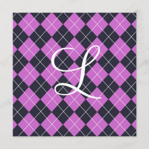 Magenta & Navy Argyle Afstuderen Uitnodiging