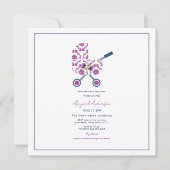 Magenta & Navy Damask Pram Baby shower Square Invi Kaart (Voorkant)
