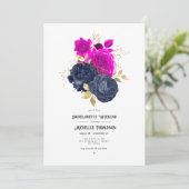 Magenta Navy en Gold Floral Bachelorette Weekend Kaart (Staand voorkant)
