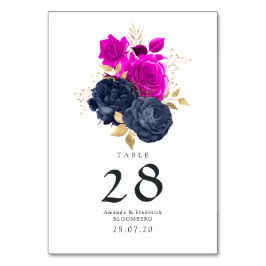 Magenta Navy en Gouden Bloemen Bruiloft Kaart