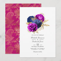 Magenta Navy en Gouden Bloemen Bruiloft QR Code Rs