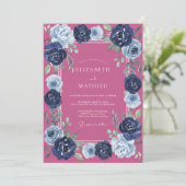 Magenta Navy Ranunculus Eucalyptus Bruiloft Kaart (Staand voorkant)