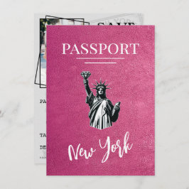 Magenta New York City Passport Bewaar de datum Save The Date