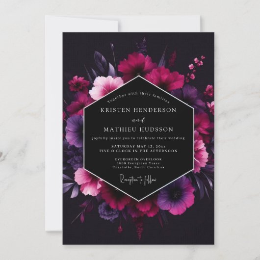 Magenta Noir Bloom Wedding Kaart (Voorkant)