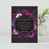 Magenta Noir Bloom Wedding Kaart (Staand voorkant)