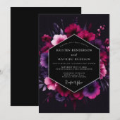 Magenta Noir Bloom Wedding Kaart (Voorkant / Achterkant)
