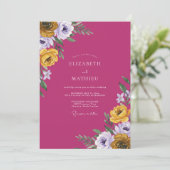 Magenta Oker Ranunculus Eucalyptus Bruiloft Kaart (Staand voorkant)