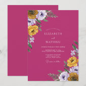 Magenta Oker Ranunculus Eucalyptus Bruiloft Kaart (Voorkant / Achterkant)
