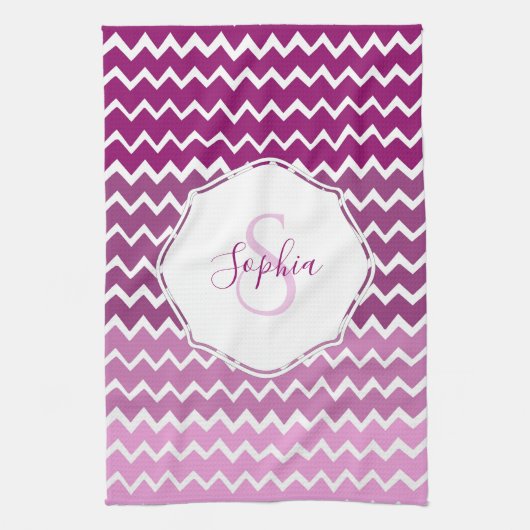 Magenta Ombre Chevron Kitchen Towel Theedoek (Verticaal)