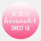 Magenta Ombre Gradient Sweet Sixteen Favor Sticker (Voorkant)