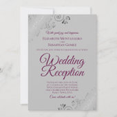 Magenta op grijze zilveren franjes bruiloftsrecept kaart (Voorkant)