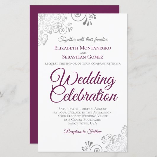 Magenta op witte bruiloft nodigt Grote (Voorkant / Achterkant)