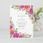 Magenta Orange Bloom Romance Wedding Kaart (Staand voorkant)