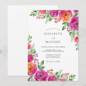 Magenta Orange Bloom Romance Wedding Kaart (Voorkant / Achterkant)