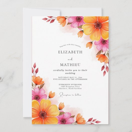 Magenta Orange Lush Summer Wedding Kaart (Voorkant)