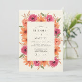 Magenta Oranje Bloemkroon Bruiloft Kaart (Staand voorkant)