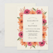 Magenta Oranje Bloemkroon Bruiloft Kaart (Voorkant / Achterkant)