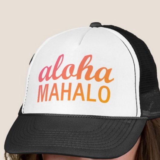 Magenta Oranje gradiënt Aloha Mahalo Typografie Trucker Pet