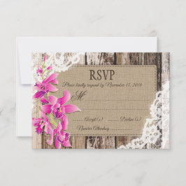 Magenta Orchid Flowers Wood Lace Rustic RSVP-kaart RSVP Kaartje