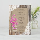 Magenta Orchid Wood Lace Rustic Wedding Kaart (Staand voorkant)