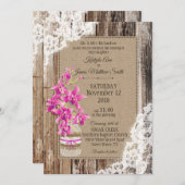 Magenta Orchid Wood Lace Rustic Wedding Kaart (Voorkant / Achterkant)