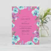 Magenta Orchidee Aqua Bruiloft Kaart (Staand voorkant)