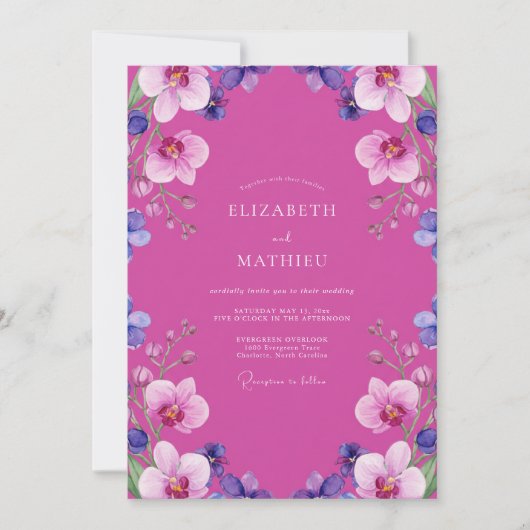 Magenta Orchidee Tropisch Huwelijk Kaart (Voorkant)