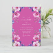 Magenta Orchidee Tropisch Huwelijk Kaart (Staand voorkant)