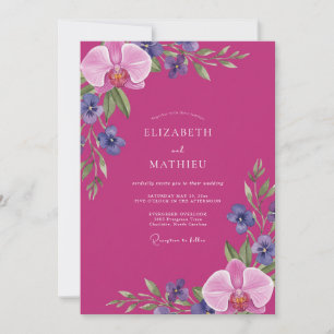 Magenta Orchideënbloemblaadje Bruiloft Kaart