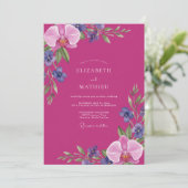 Magenta Orchideënbloemblaadje Bruiloft Kaart (Staand voorkant)
